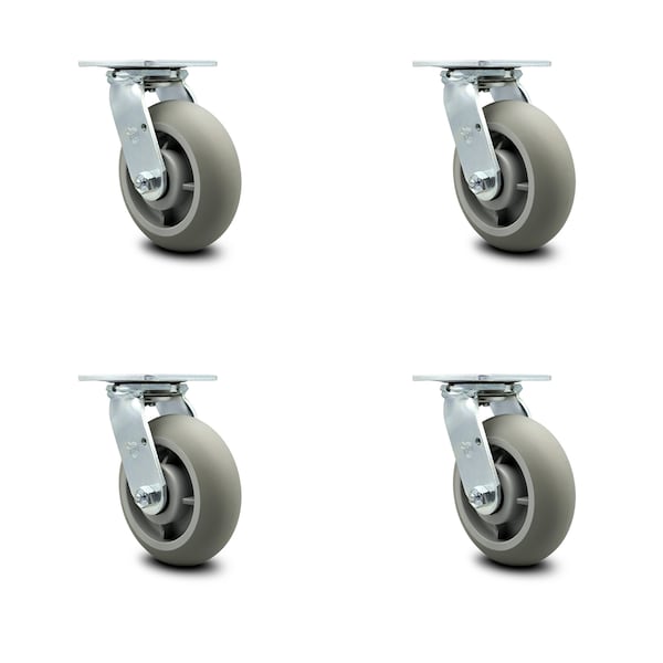 6 Inch Thermoplastic Rubber Wheel Swivel Caster Set with Roller Bearings SCC